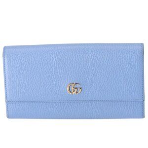GUCCI GG Marmont Long Wallet 456116 Blue Leather